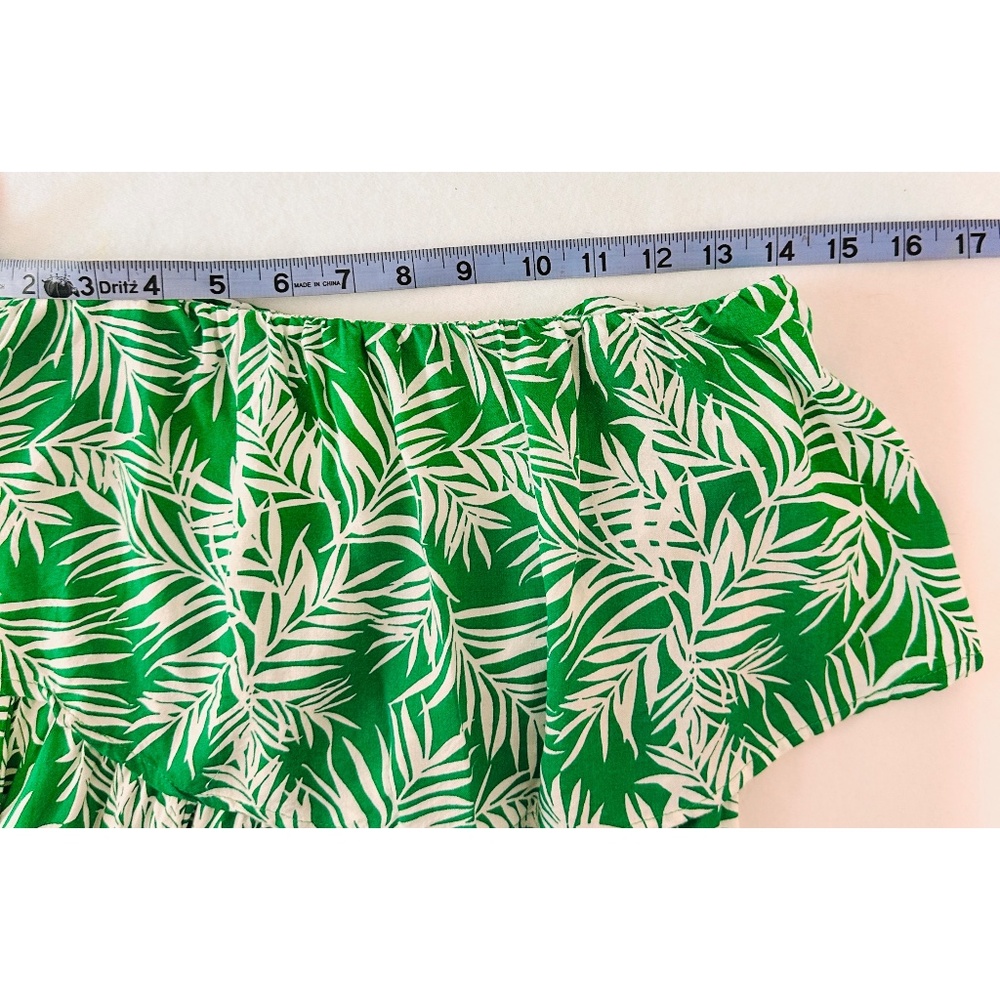 Japna Tropical Green Leaf Print Crop Top Summer Maxi Dress w/ Spilt, M - Picture 8 of 11